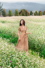 Đầm xòe tơ nhấn eo đính hoa