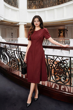 Đầm đỏ công sở dáng xòe