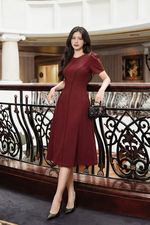 Đầm đỏ công sở dáng xòe