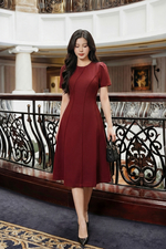 Đầm đỏ công sở dáng xòe