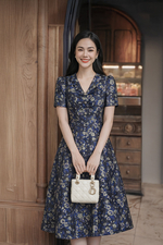 Đầm dự tiệc tafta hoa dáng xòe