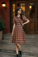 Đầm họa tiết caro dáng chữ A