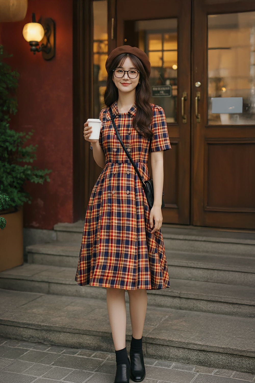 Đầm họa tiết caro dáng chữ A