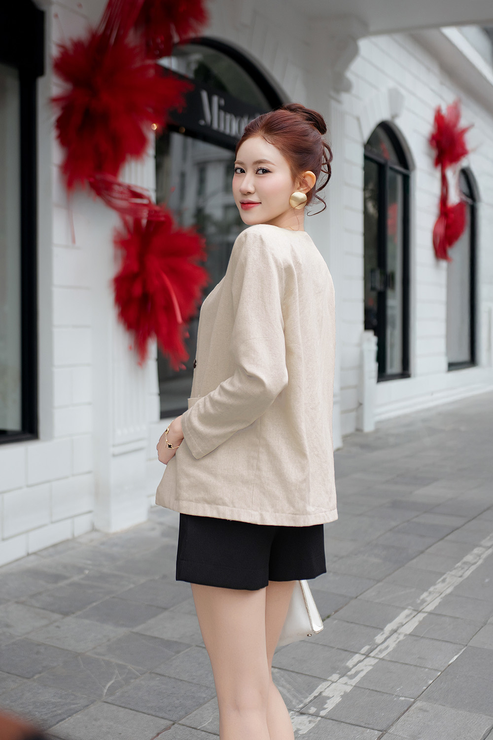 Áo khoác linen độn vai