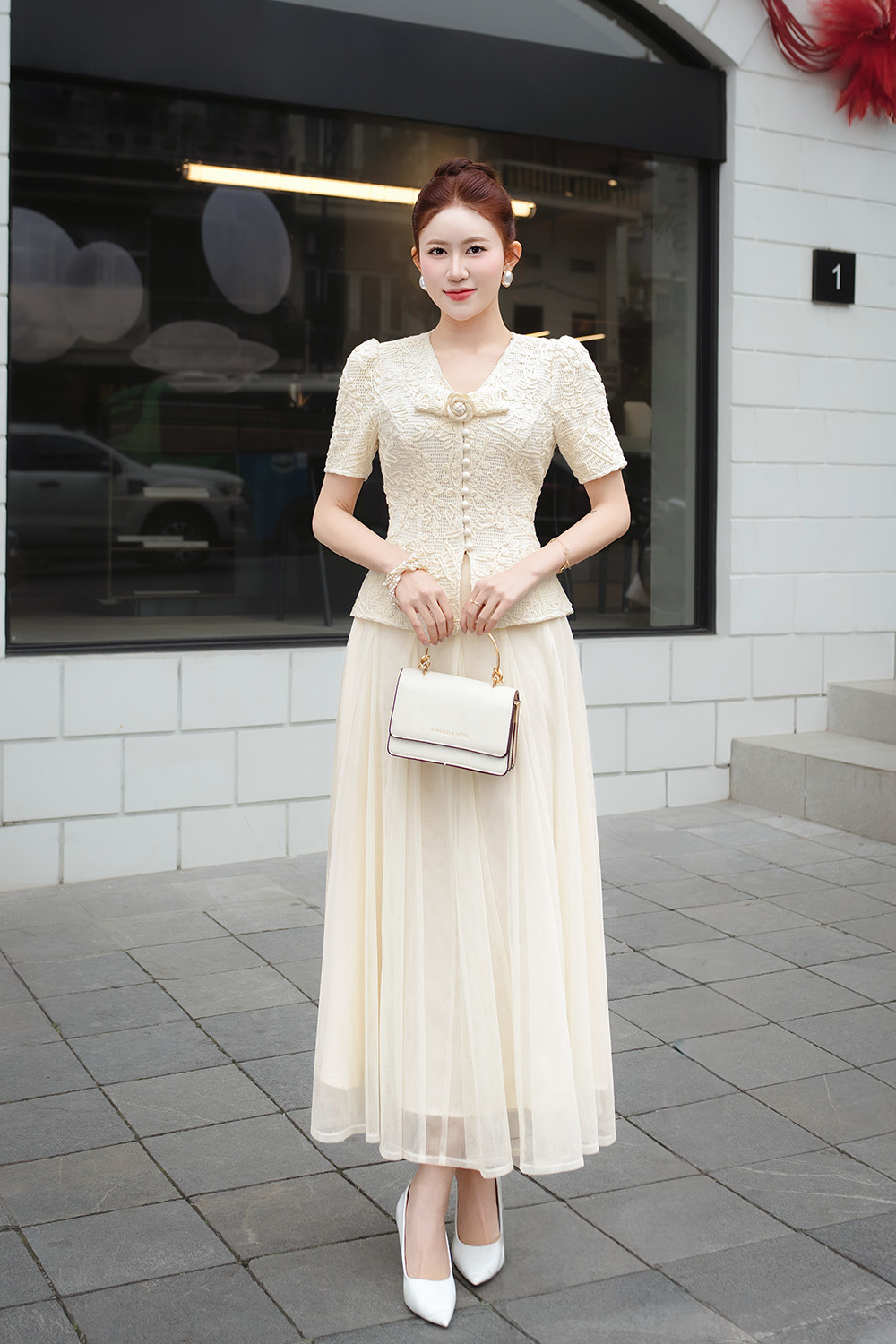 Chân váy lưới xòe dáng dài