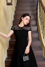 Đầm đen dự tiệc dáng xòe phối lưới