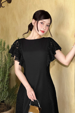 Đầm đen dự tiệc phối ren dáng xòe