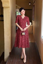 Đầm ren đỏ cao cấp dáng chữ A