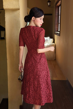 Đầm ren đỏ cao cấp dáng chữ A