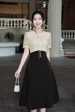 Đầm dự tiệc tafta dáng xòe phối ren