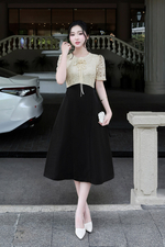 Đầm dự tiệc tafta dáng xòe phối ren