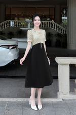 Đầm dự tiệc tafta dáng xòe phối ren