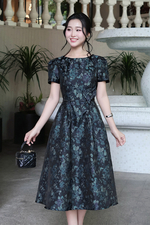 Đầm dự tiệc tafta hoa dáng xòe