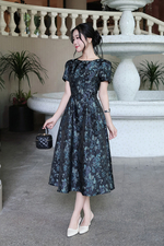 Đầm dự tiệc tafta hoa dáng xòe