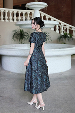 Đầm dự tiệc tafta hoa dáng xòe