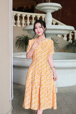 Đầm hoa nhí dáng xòe đính nút