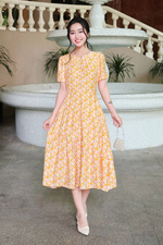 Đầm hoa nhí dáng xòe đính nút