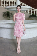 Đầm hoa tafta dáng suông A ngang gối