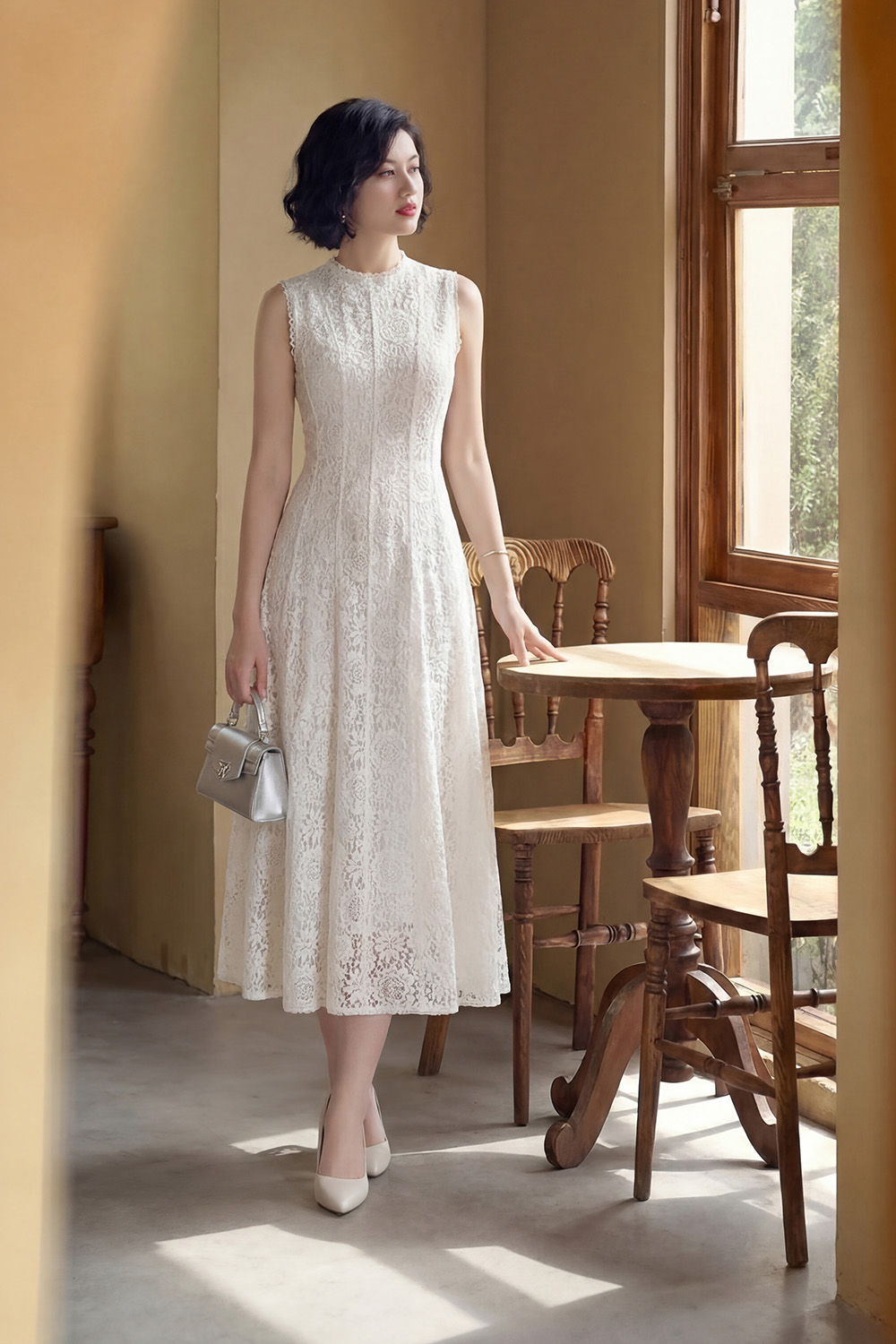 Đầm ren trắng dự tiệc dáng dài