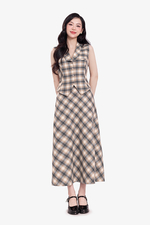 Chân váy dài xòe chữ A họa tiết caro