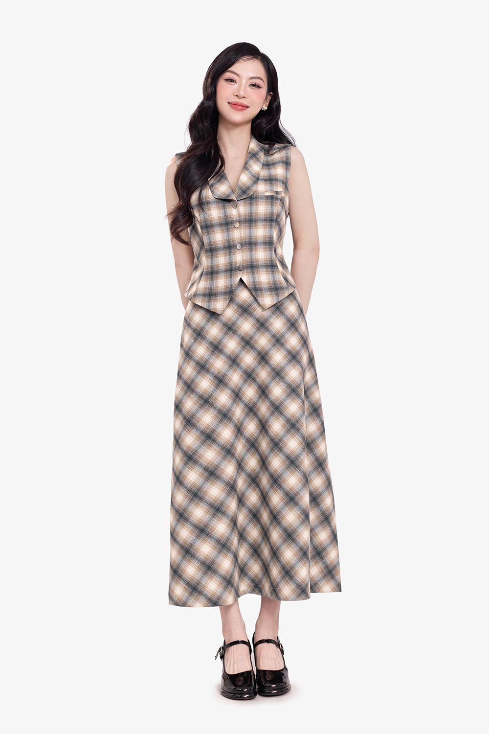 Áo gile họa tiết caro