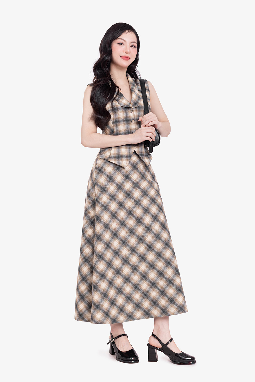 Áo gile họa tiết caro