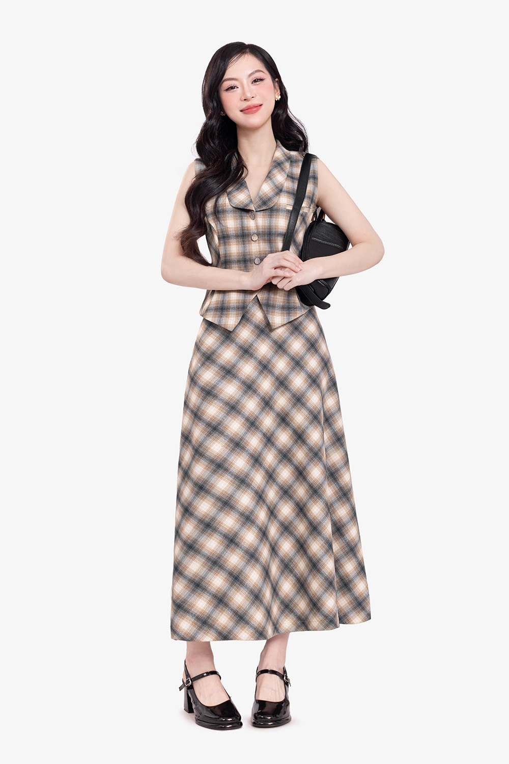 Áo gile họa tiết caro