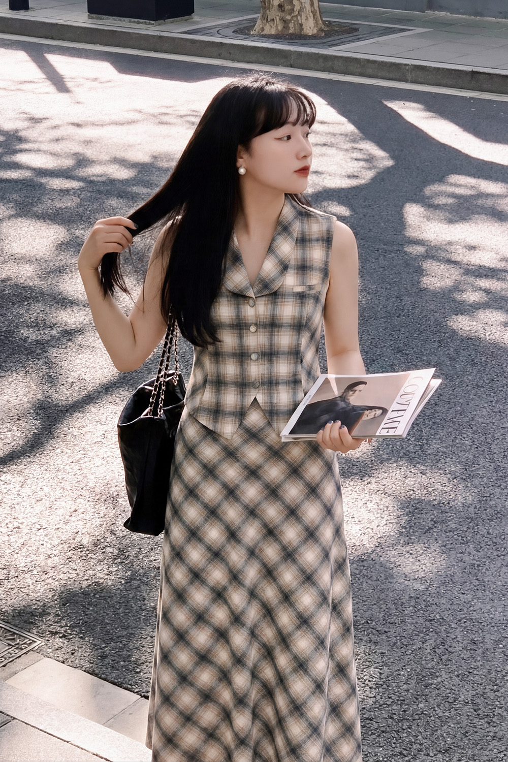 Áo gile họa tiết caro