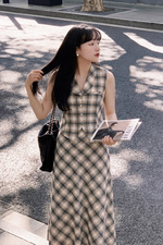 Áo gile họa tiết caro