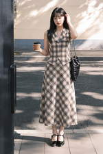 Áo gile họa tiết caro