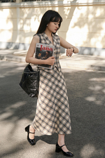 Chân váy dài xòe chữ A họa tiết caro