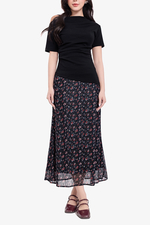 Chân váy đen đuôi cá dáng dài hoa nhí