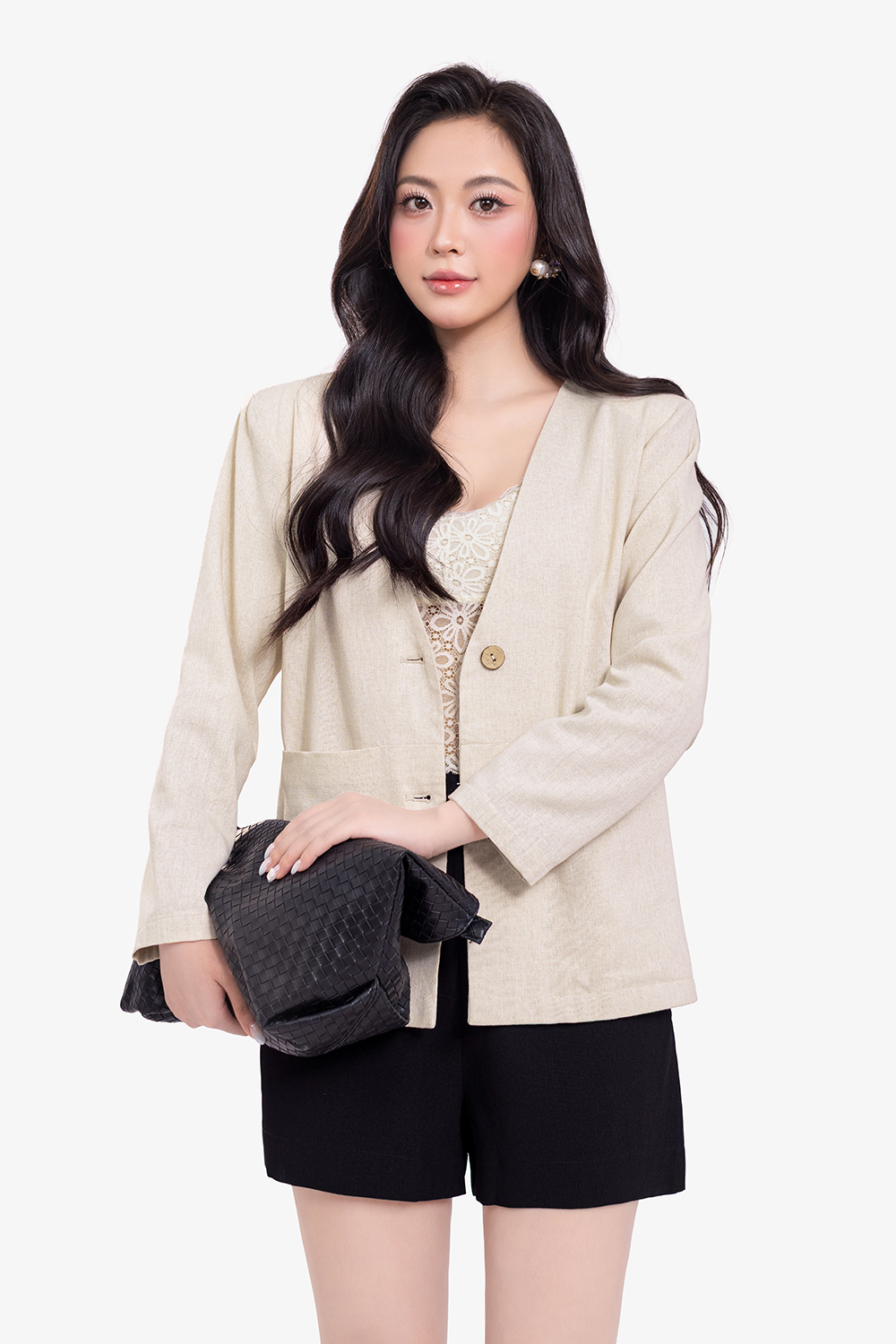 Áo khoác linen độn vai