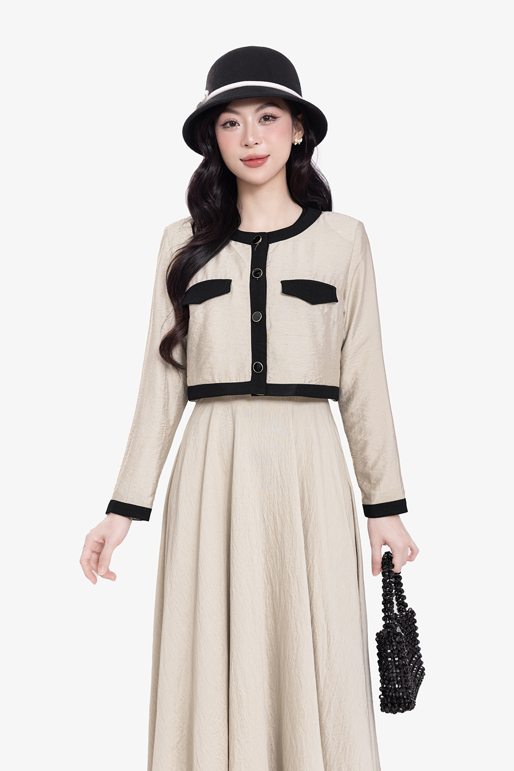 Áo khoác nữ dáng suông lửng tay dài