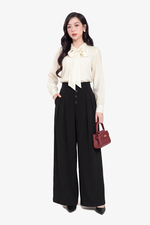 Quần đen công sở ống suông rộng lưng cao