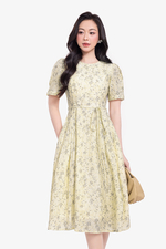 Đầm hoa nhí dáng xòe eo thắt nơ
