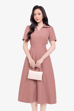 Đầm công sở chữ A nhấn eo cổ sơ mi