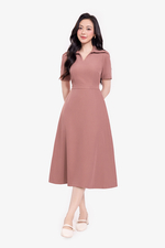 Đầm công sở chữ A nhấn eo cổ sơ mi