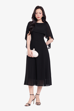 Đầm đen dự tiệc chữ A cổ thuyền tay cape