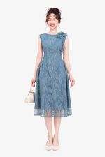 Đầm tiệc ren xanh đính hoa cao cấp