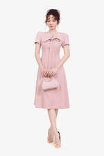 Đầm hồng công sở cổ phối nơ