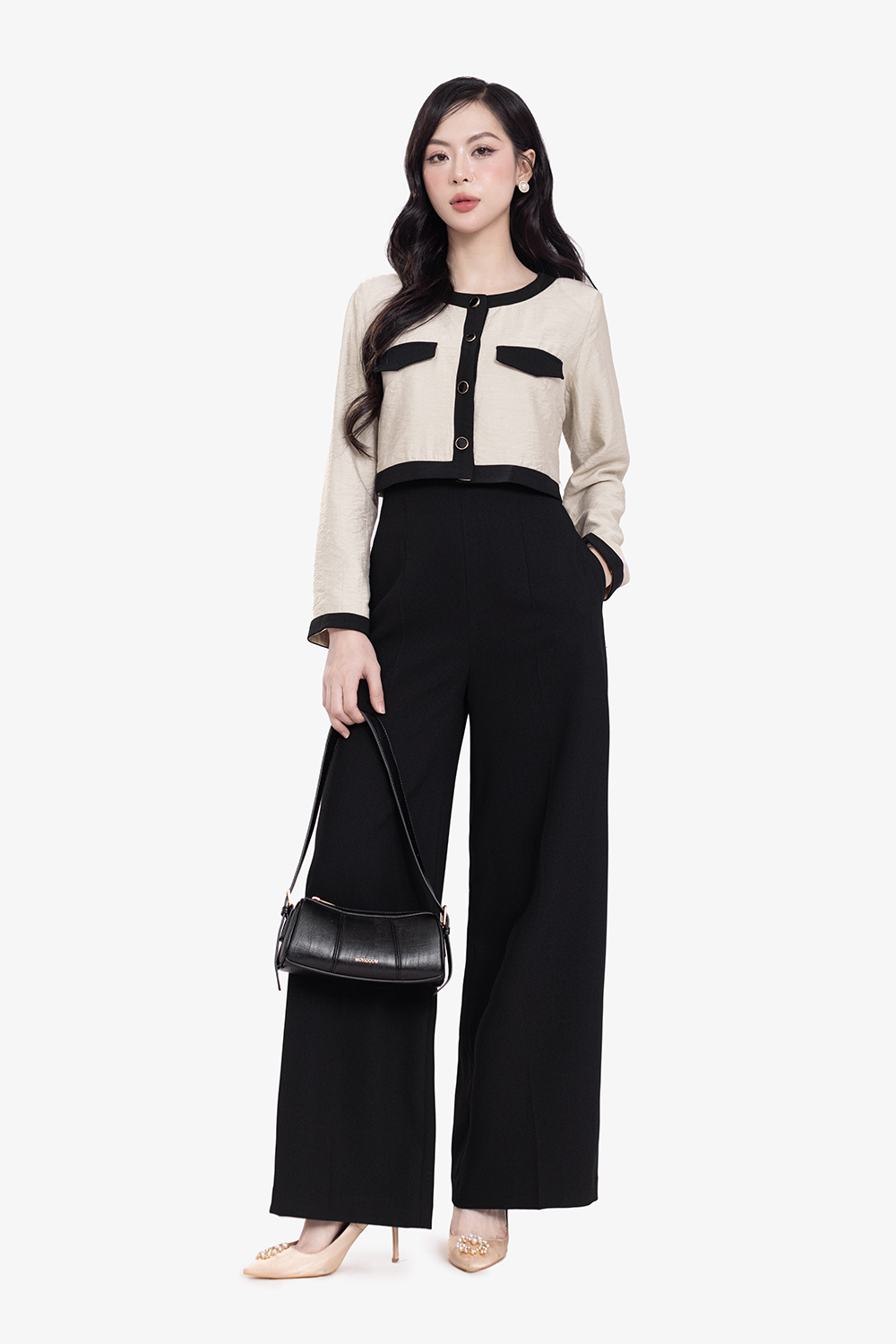 Áo khoác nữ dáng suông lửng tay dài