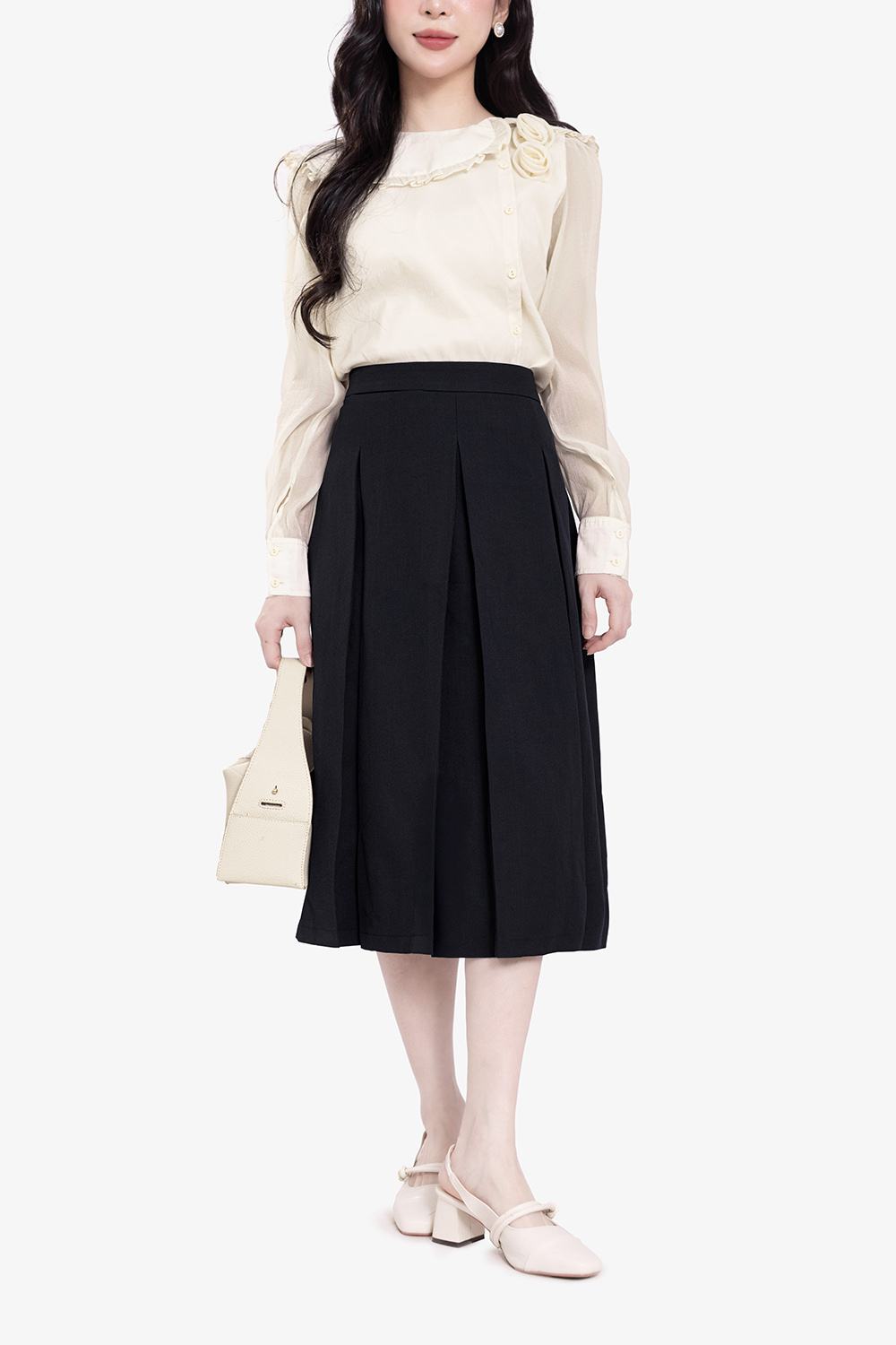 Chân váy xòe xếp ly màu xám