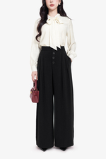 Quần đen công sở ống suông rộng lưng cao