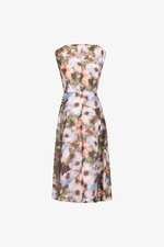 Đầm chữ A họa tiết hoa cổ thuyền lệch nhún vai