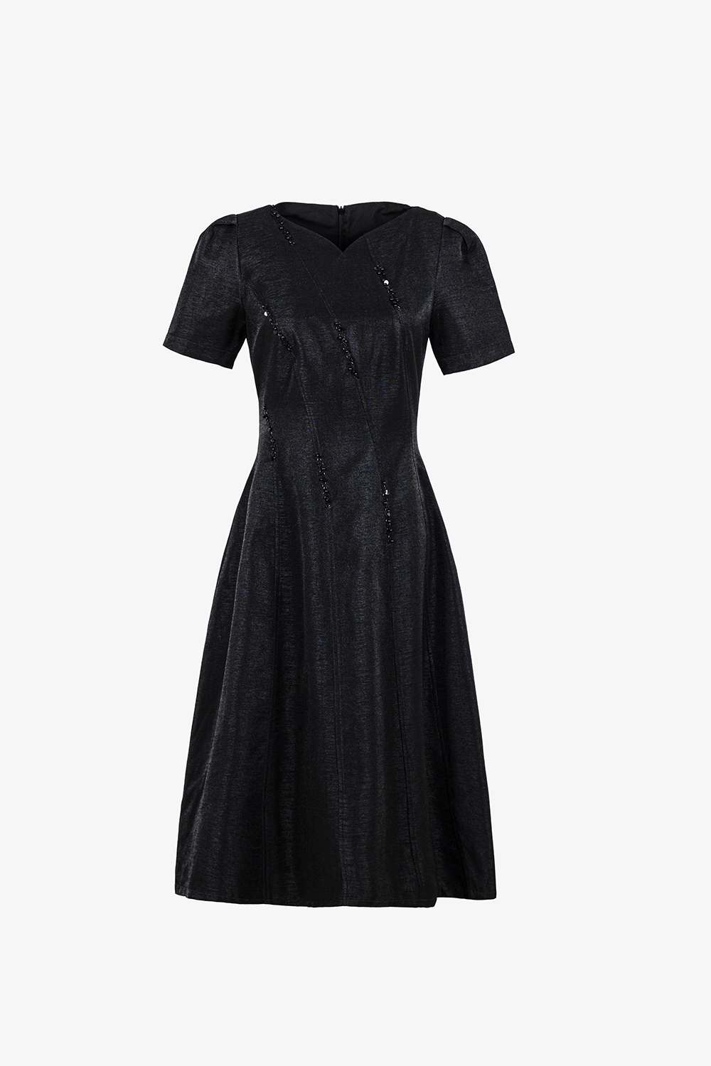 Đầm đen tafta dáng xòe cổ cách điệu