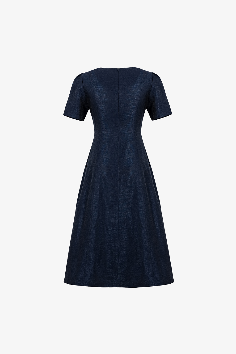 Đầm xòe màu xanh đen cổ xếp ly