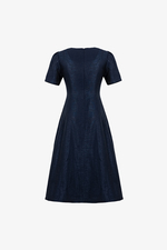 Đầm xòe màu xanh đen cổ xếp ly