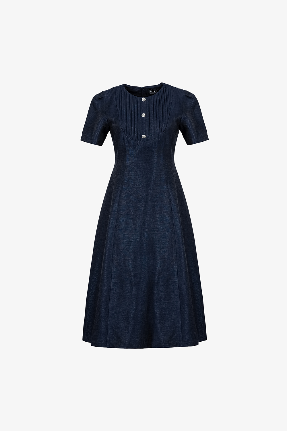 Đầm xòe màu xanh đen cổ xếp ly