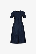 Đầm xòe màu xanh đen cổ xếp ly